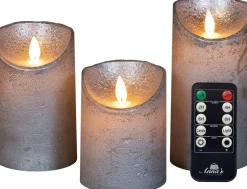 Anna's Collection LED stompkaars Rustiek zilver D 7,5 H 10 / 12,5 / 15 cm 3 stuks