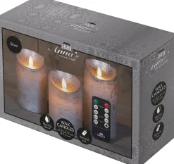 Anna's Collection LED stompkaars Rustiek zilver D 7,5 H 10 / 12,5 / 15 cm 3 stuks