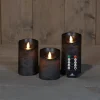 Anna's Collection LED stompkaars Rustiek antraciet D 7,5 H 10 / 12,5 / 15 cm 3 stuks