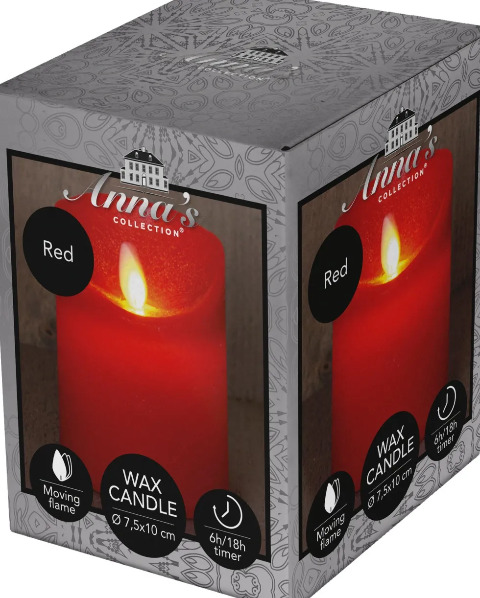 Anna's Collection LED stompkaars met timer Rustiek rood D 7,5 H 10 cm