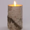 Anna's Collection LED stompkaars berkenhout structuur wit D 9 H 13,4 cm