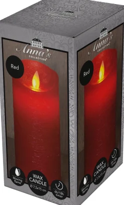 Anna's Collection LED stompkaars met timer Rustiek rood D 7,5 H 15 cm