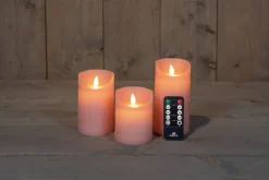 Anna's Collection LED stompkaars Rustiek roze D 7,5 H 10 / 12,5 / 15 cm 3 stuks