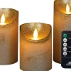 Anna's Collection LED stompkaars Rustiek goud D 7,5 H 10 / 12,5 / 15 cm 3 stuks