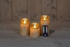 Anna's Collection LED stompkaars Rustiek goud D 7,5 H 10 / 12,5 / 15 cm 3 stuks