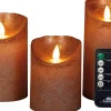 Anna's Collection LED stompkaars Rustiek koper D 7,5 H 10 / 12,5 / 15 cm 3 stuks