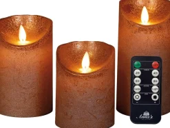 Anna's Collection LED stompkaars Rustiek koper D 7,5 H 10 / 12,5 / 15 cm 3 stuks