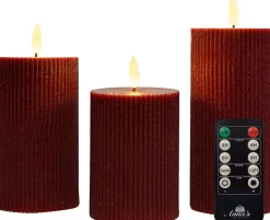 Anna's Collection LED stompkaars Rib met timer bordeaux D 7,5 H 12,5 cm