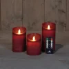 Anna's Collection LED stompkaars Rustiek donkerrood D 7,5 H 10 / 12,5 / 15 cm 3 stuks