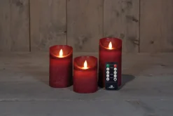 Anna's Collection LED stompkaars Rustiek donkerrood D 7,5 H 10 / 12,5 / 15 cm 3 stuks