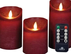 Anna's Collection LED stompkaars Rustiek donkerrood D 7,5 H 10 / 12,5 / 15 cm 3 stuks