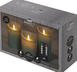 Anna's Collection LED stompkaars groen D 7,5 H 10 / 12,5 / 15 cm 3 stuks