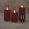 Anna's Collection LED stompkaars Rib met timer bordeaux D 7,5 H 10 / 12,5 / 15 cm 3 stuks
