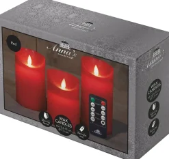 Anna's Collection LED stompkaars Rustiek rood D 7,5 H 10 / 12,5 / 15 cm 3 stuks