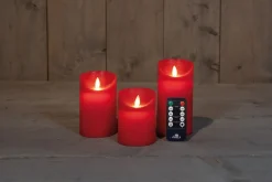Anna's Collection LED stompkaars Rustiek rood D 7,5 H 10 / 12,5 / 15 cm 3 stuks