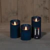 Anna's Collection LED stompkaars Rustiek donker blauw D 7,5 H 10 / 12,5 / 15 cm 3 stuks