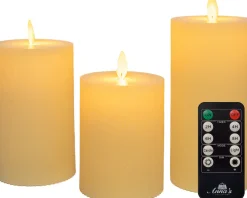 Anna's Collection LED stompkaars Rib met timer ivoor D 7,5 H 10 / 12,5 / 15 cm 3 stuks