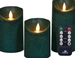 Anna's Collection LED stompkaars Rustiek groen D 7,5 H 10 / 12,5 / 15 cm 3 stuks