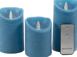 Anna's Collection LED stompkaars Rustiek blauw D 7,5 H 10 / 12,5 / 15 cm 3 stuks
