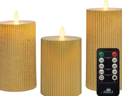 Anna's Collection LED stompkaars Rib met timer goud D 7,5 H 10 / 12,5 / 15 cm 3 stuks