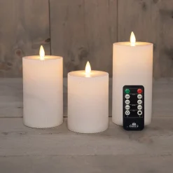 Anna's Collection LED stompkaars Rib met timer wit D 7,5 H 10 / 12,5 / 15 cm 3 stuks