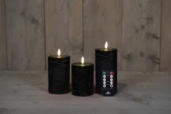 Anna's Collection LED stompkaars met afstandsbediening Rustiek zwart D 7,5 H 10 / 12, 5 / 15 cm 3 stuks