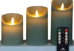 Anna's Collection led stompkaars Dinu groen D 7,5 H 10 / 12,5 / 15 cm 3 stuks