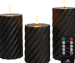 Anna's Collection LED stompkaars Swirl met timer zwart D 7,5 H 10 / 12,5 / 15 cm 3 stuks