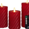 Anna's Collection LED stompkaars Swirl met timer rood D 7,5 H 10 / 12,5 / 15 cm 3 stuks