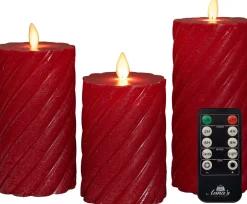 Anna's Collection LED stompkaars Swirl met timer rood D 7,5 H 10 / 12,5 / 15 cm 3 stuks