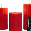Anna's Collection LED stompkaars Rib met timer rood D 7,5 H 12,5 cm
