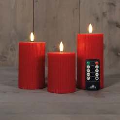 Anna's Collection LED stompkaars Rib met timer rood D 7,5 H 12,5 cm