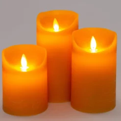 Anna's Collection LED stompkaars Rustiek okergeel D 7,5 H 10 / 12,5 / 15 cm 3 stuks