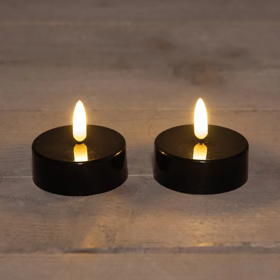 Anna's Collection LED waxinelicht met timer zwart D 6 H 4,5 cm 2 stuks