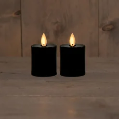 Anna's Collection LED waxinelicht met timer zwart D 4,5 H 8 cm 2 stuks