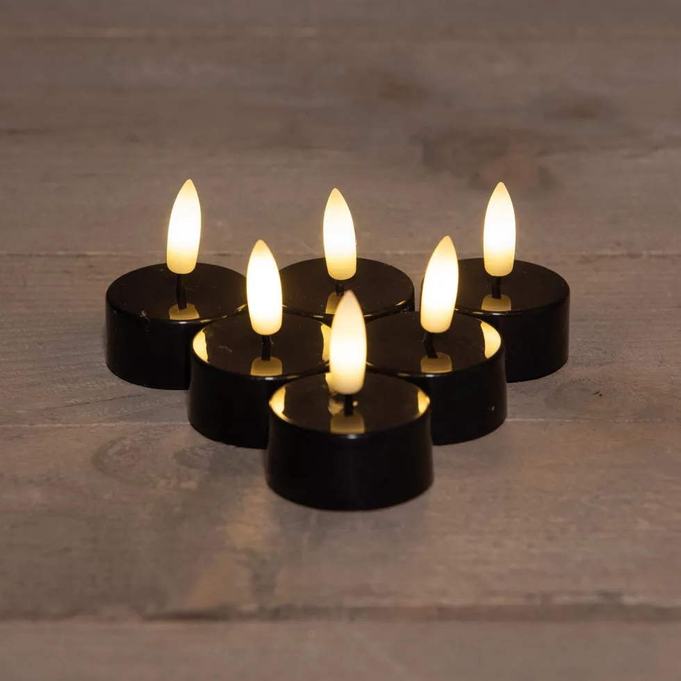 Anna's Collection LED waxinelicht zwart D 3,5 H 1,5 cm 6 stuks