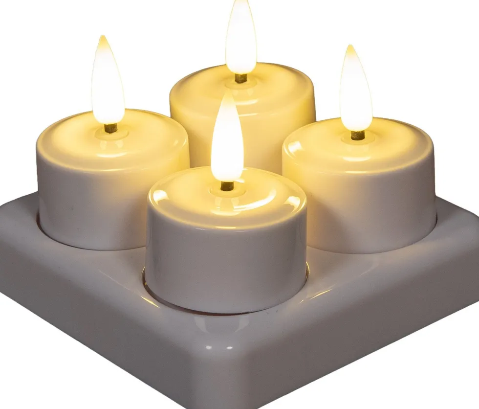 Anna's Collection LED waxinelicht inductie wit D 5 H 3 cm 4 stuks