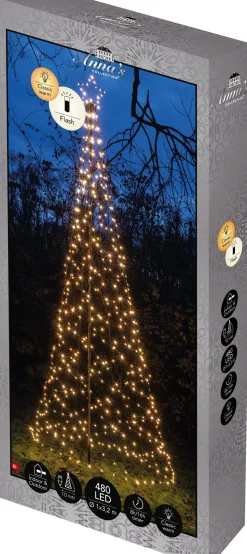 Anna's Collection vlaggenmast kerstboom met paal met 480 lampjes classic warm knipperfunctie H 3,2 m