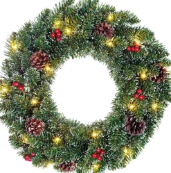 Black Box kerstkrans Creston D 45 cm groen met 20 LED lampjes warm wit