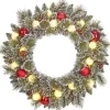 Black Box kerstkrans Kaprun besneeuwd bollen rood met 15 lampjes warm wit D 60 H 13 cm