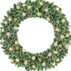 Black Box kerstkrans Kaprun kerstballen goud met 30 lampjes warm wit D 90 H 18 cm