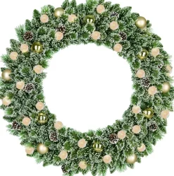 Black Box kerstkrans Kaprun kerstballen goud met 30 lampjes warm wit D 90 H 18 cm