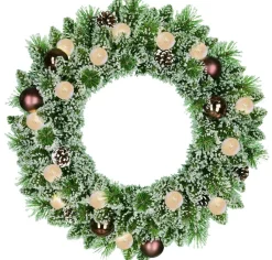 Black Box kerstkrans Kaprun kerstballen koper met 30 lampjes warm wit D 90 H 18 cm