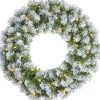 Black Box kerstkrans Norton D 60 cm groen / wit met 30 lampjes warm wit