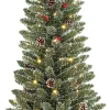 Black Box kunstkerstboom Creston besneeuwd dennenappels in pot met 60 lampjes warm wit D 60 H 120 cm
