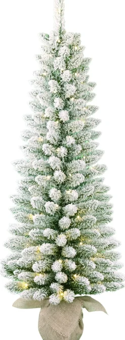 Black Box kunstkerstboom Gerlos besneeuwd op jute voet met 80 lampjes warm wit D 57 H 150 cm