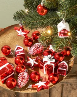 Black Box kunstkerstboom Joy versiering rood met 30 lampjes warm wit D 50 H 90 cm