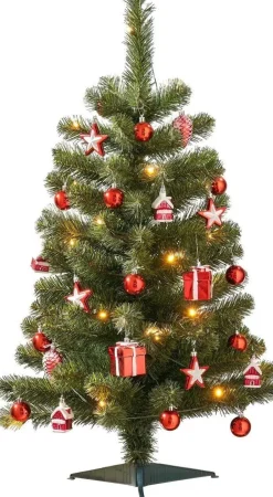 Black Box kunstkerstboom Joy versiering rood met 30 lampjes warm wit D 50 H 90 cm
