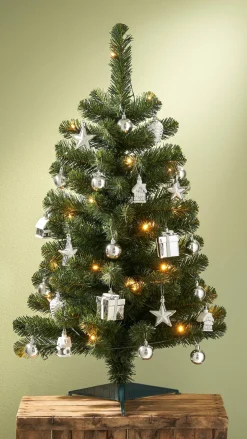 Black Box kunstkerstboom Joy versiering zilver met 30 lampjes warm wit D 50 H 90 cm
