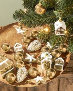 Black Box kunstkerstboom Joy versiering goud met 30 lampjes warm wit D 50 H 90 cm